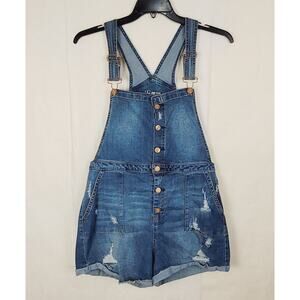 No Boundaries blue denim shortalls XXL distressed mid rise western country